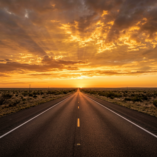 Texas highway at golden sunrise — Total Trade Transportation route